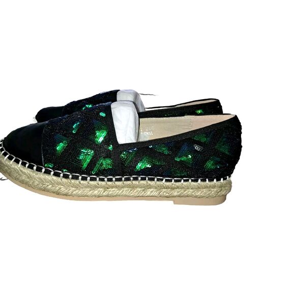 Jijixi Espadrille Green Black sequin slip on flats 240 US 7.5 St. Patrick Day - Picture 2 of 6